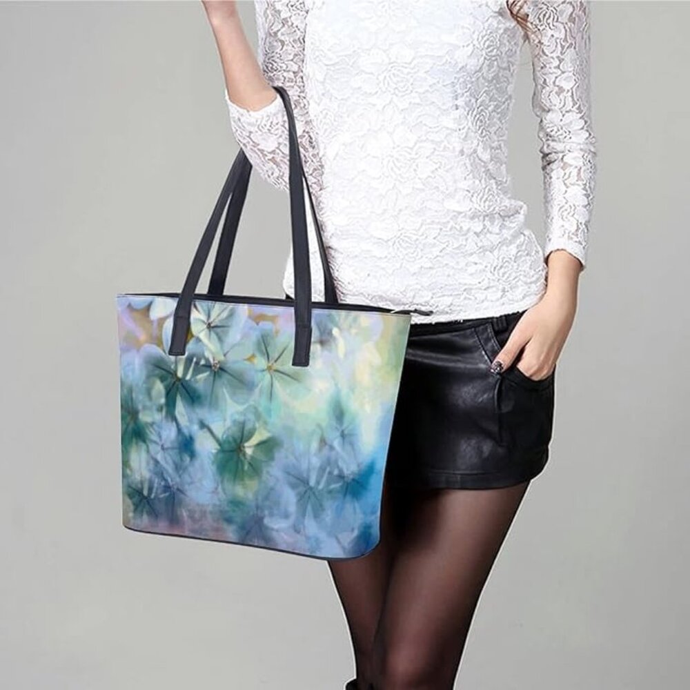 NWOT! Lightweight Faux Leather Tote Bag w/Attached Handles and Floral Design